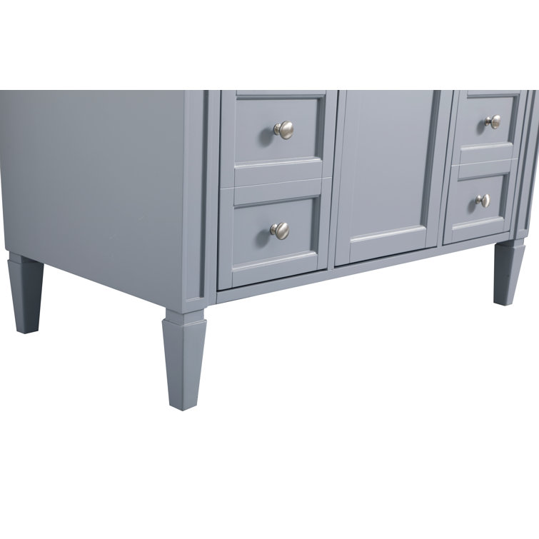 Gray Solid Wood and Marble Single Bathroom Vanity with Porcelain Sink
