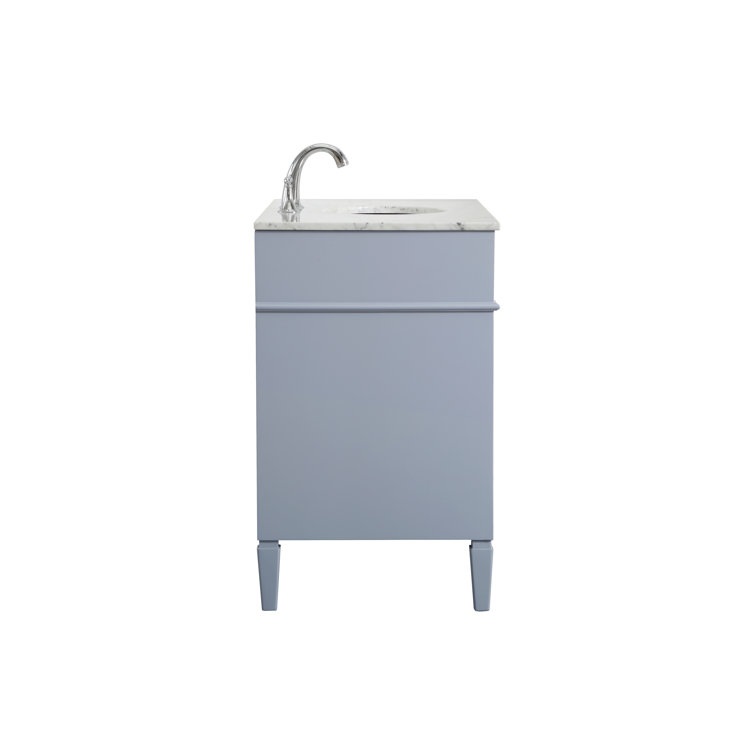 Gray Solid Wood and Marble Single Bathroom Vanity with Porcelain Sink