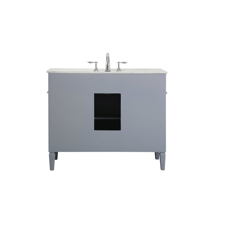 Gray Solid Wood and Marble Single Bathroom Vanity with Porcelain Sink