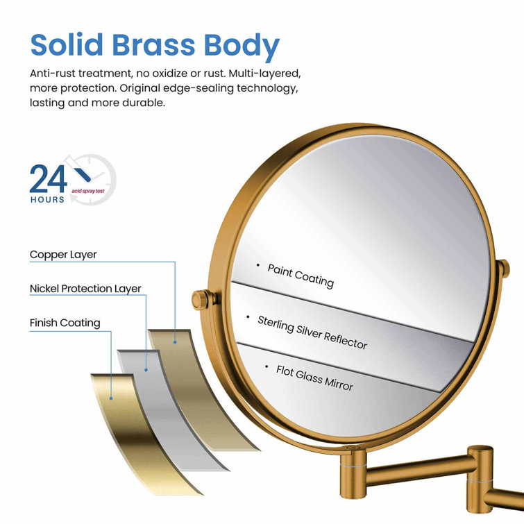 Brushed Gold Round Wall Mounted Magnifying Mirror