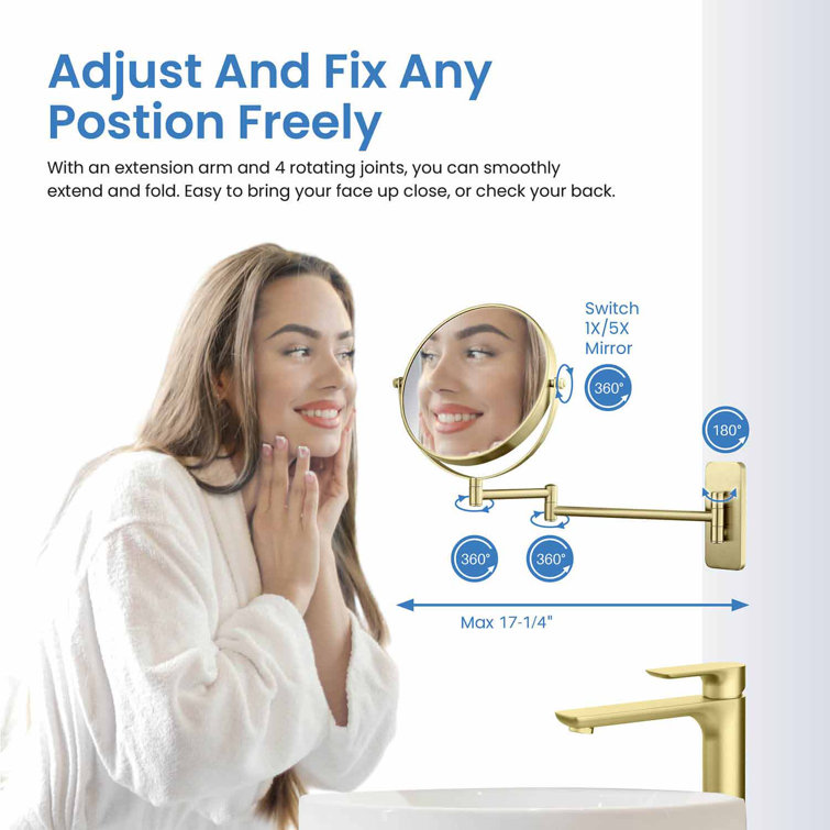 Brushed Gold Round Wall Mounted Magnifying Mirror