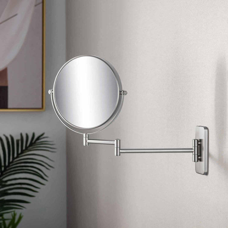 Brushed Nickel Extendable Brass Wall Mirror with Magnification