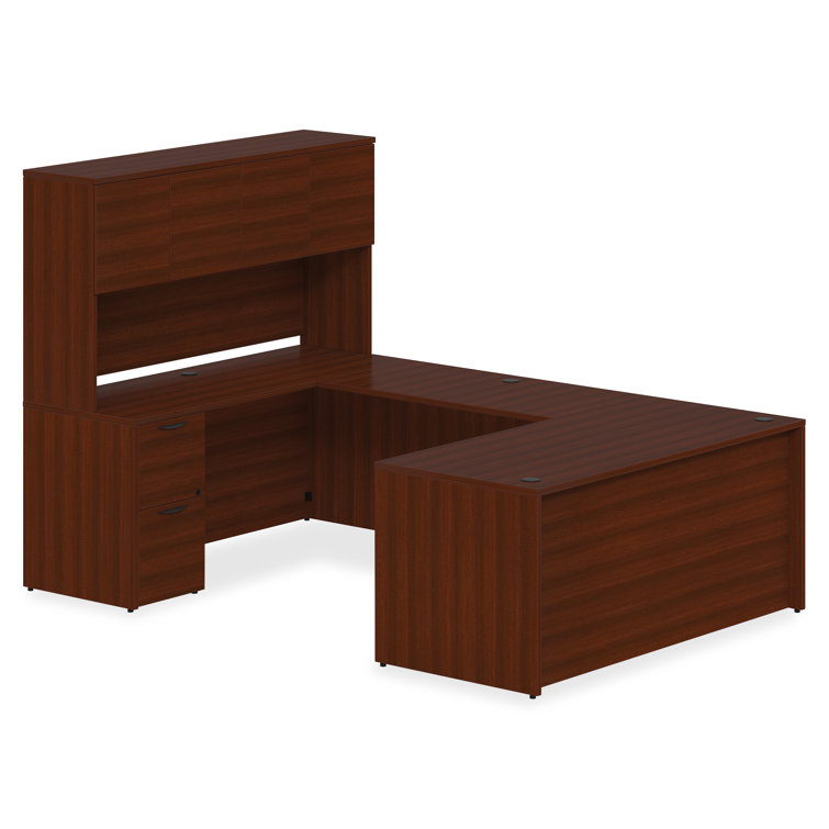 Mahogany Laminate Executive Desk with Filing Cabinets