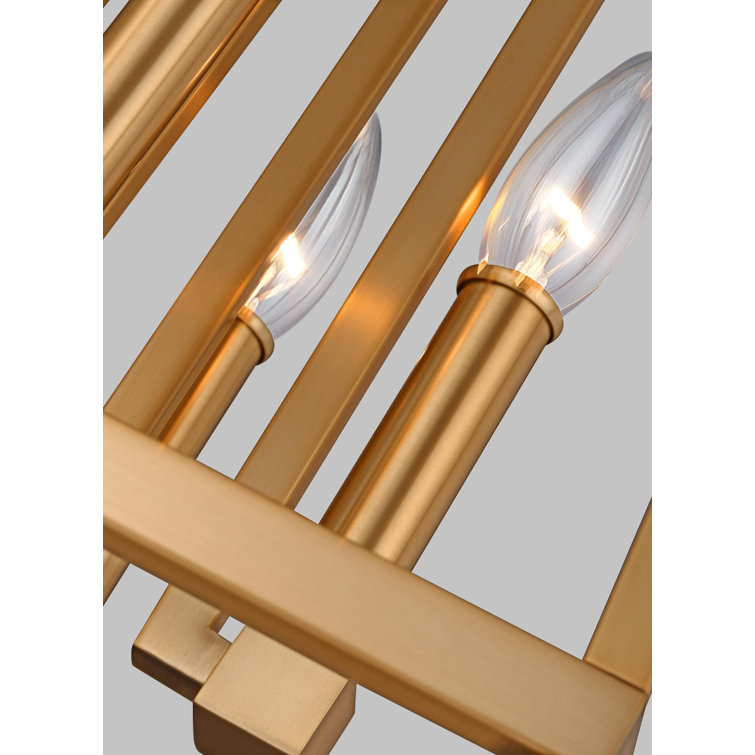 Gilded Satin Brass 4-Light Candelabra Chandelier with Clear Glass