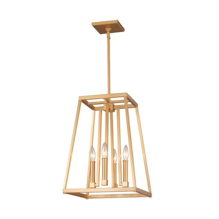 Gilded Satin Brass 4-Light Candelabra Chandelier with Clear Glass