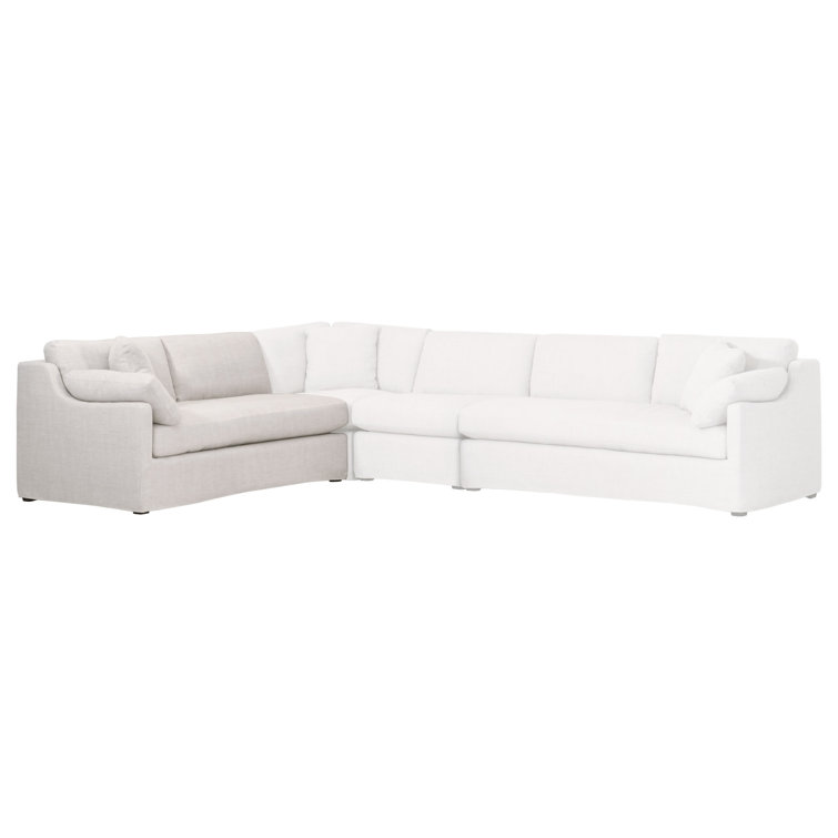Bisque Linen and Espresso Wood Sloped Arm Sofa with Removable Cushions