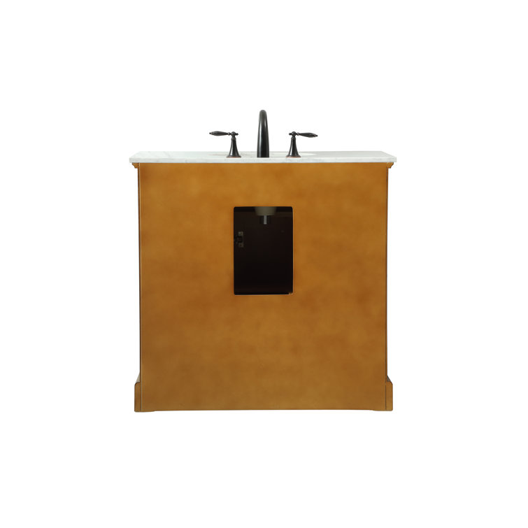 Natural Wood 36" Single Bathroom Vanity with Carrara Marble Top