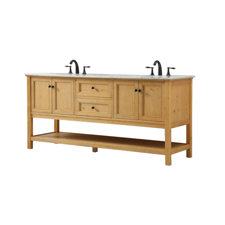 Natural Wood 72'' Double Bathroom Vanity with Carrara Marble Top