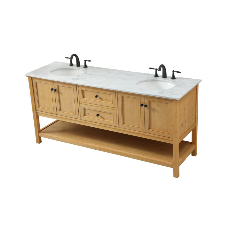 Natural Wood 72'' Double Bathroom Vanity with Carrara Marble Top