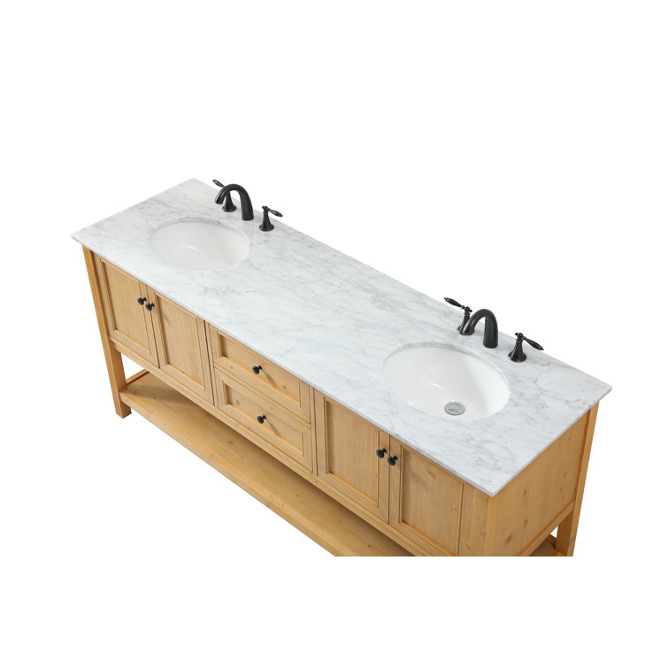 Natural Wood 72'' Double Bathroom Vanity with Carrara Marble Top