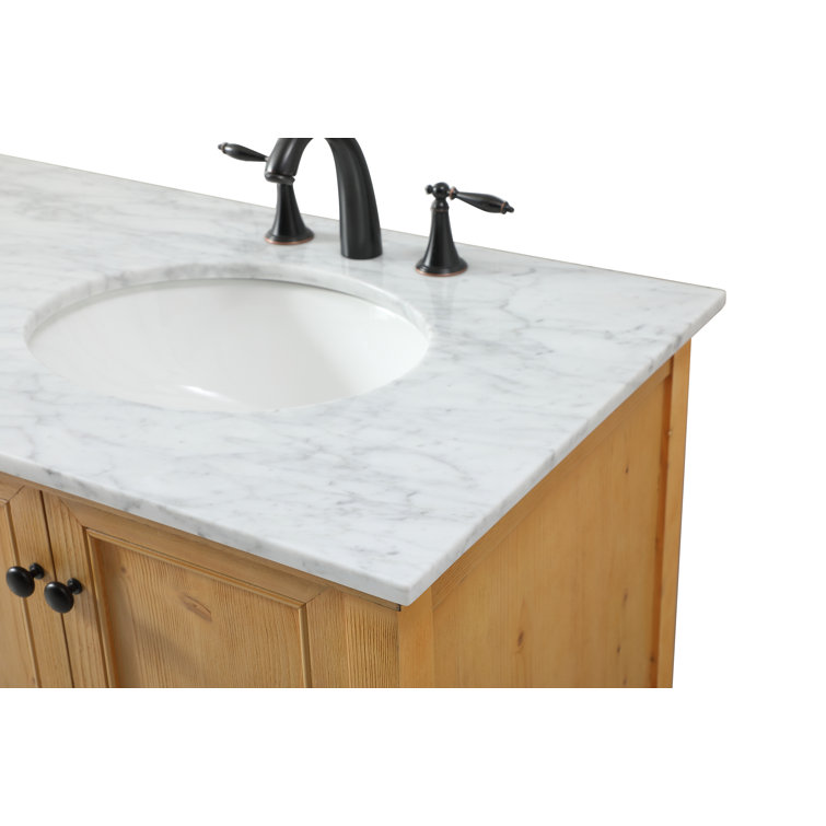Natural Wood 72'' Double Bathroom Vanity with Carrara Marble Top
