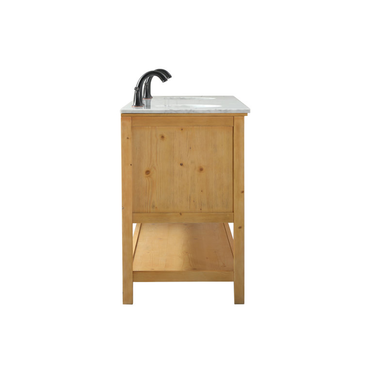 Natural Wood 72'' Double Bathroom Vanity with Carrara Marble Top