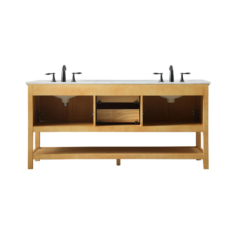 Natural Wood 72'' Double Bathroom Vanity with Carrara Marble Top