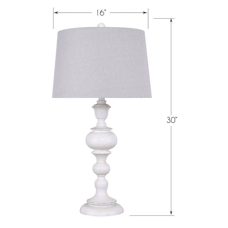 30" Distressed Off-White Polyresin Table Lamps with Gray Linen Shades, Set of 2