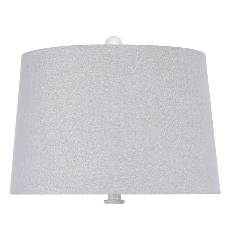 30" Distressed Off-White Polyresin Table Lamps with Gray Linen Shades, Set of 2