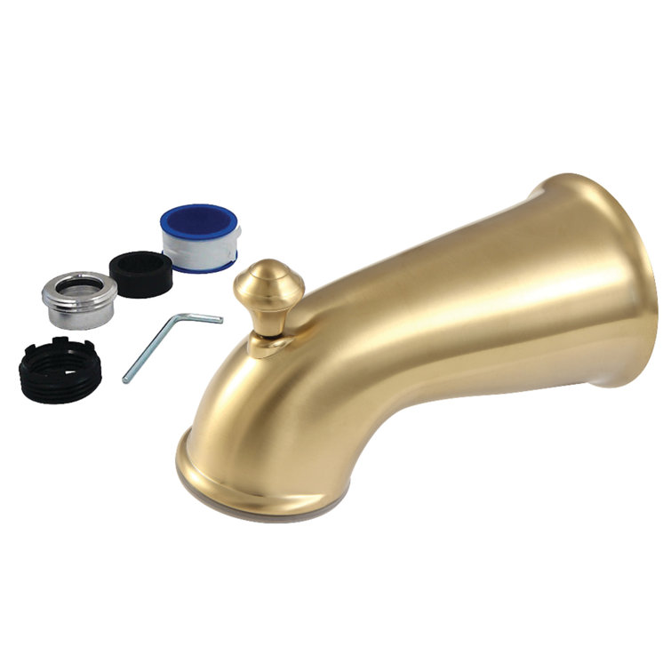 Brushed Brass 6-Inch Wall Mounted Tub Spout with Diverter
