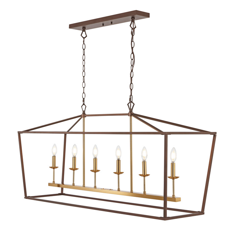 Transitional Geometric Bronze 6-Candle Pendant Light