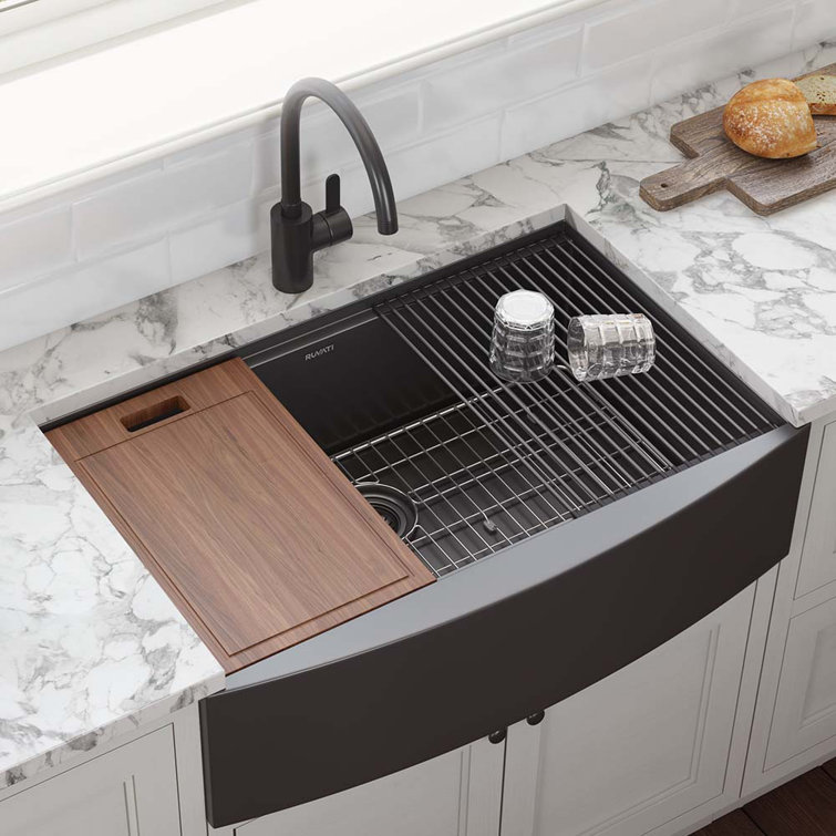 Gunmetal Matte Black 30" Stainless Steel Farmhouse Sink with Accessories