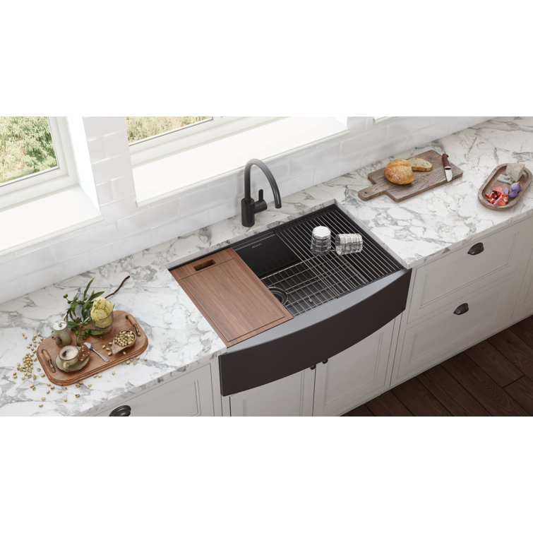 Gunmetal Matte Black 30" Stainless Steel Farmhouse Sink with Accessories