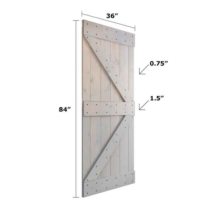 Light Grey Pine Wood Sliding Barn Door with Black Hardware Kit