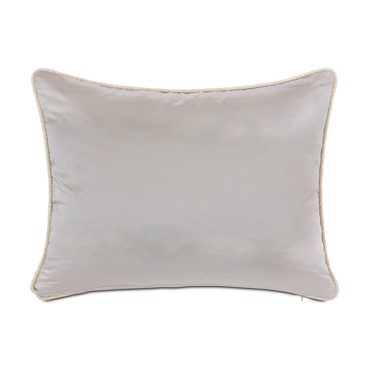 Ivory and Gray Cotton Blend Square Embroidered Throw Pillow