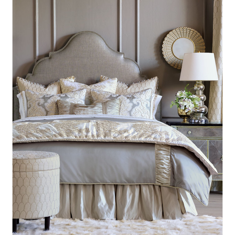 Ivory and Gray Cotton Blend Square Embroidered Throw Pillow