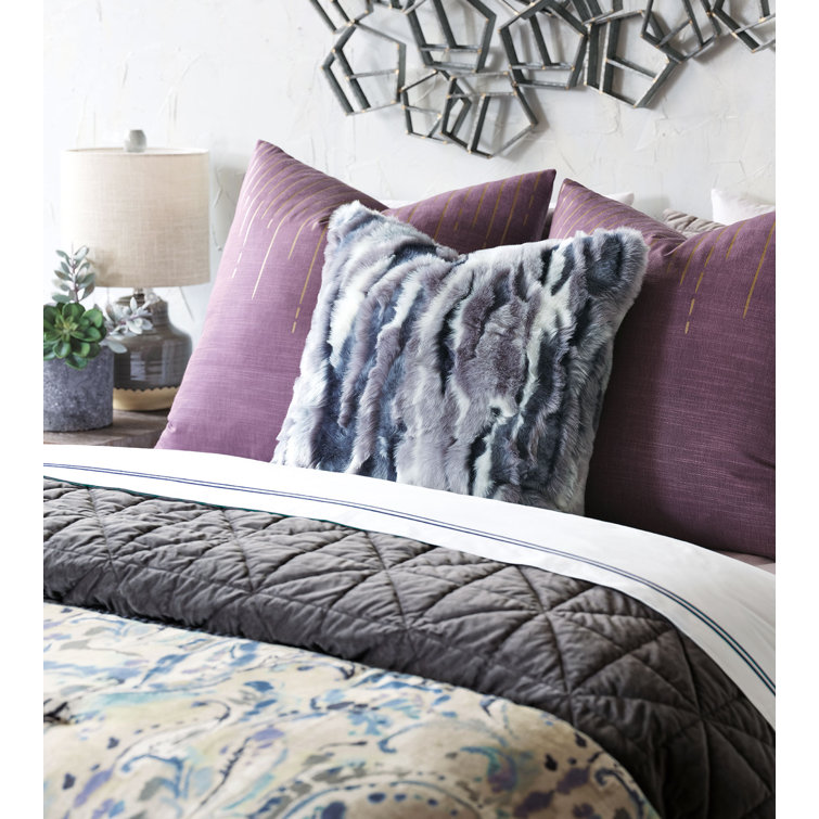 Tabitha Square Blue and Purple Faux-Fur Pillow