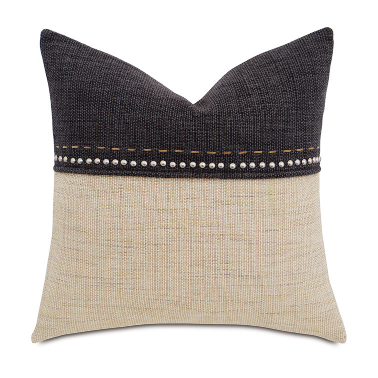 22" Beige and Gray Embroidered Square Pillow with Insert