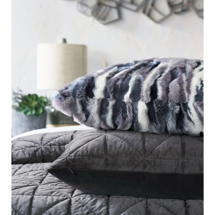 Tabitha Square Blue and Purple Faux-Fur Pillow