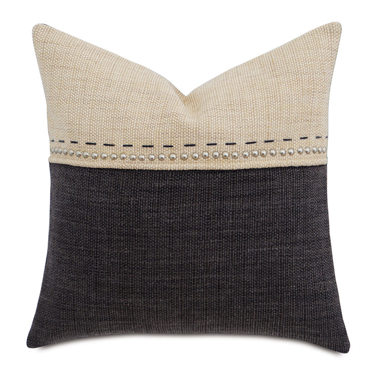 Gilmer Charcoal and Beige Square Pillow with Nailhead Detailing
