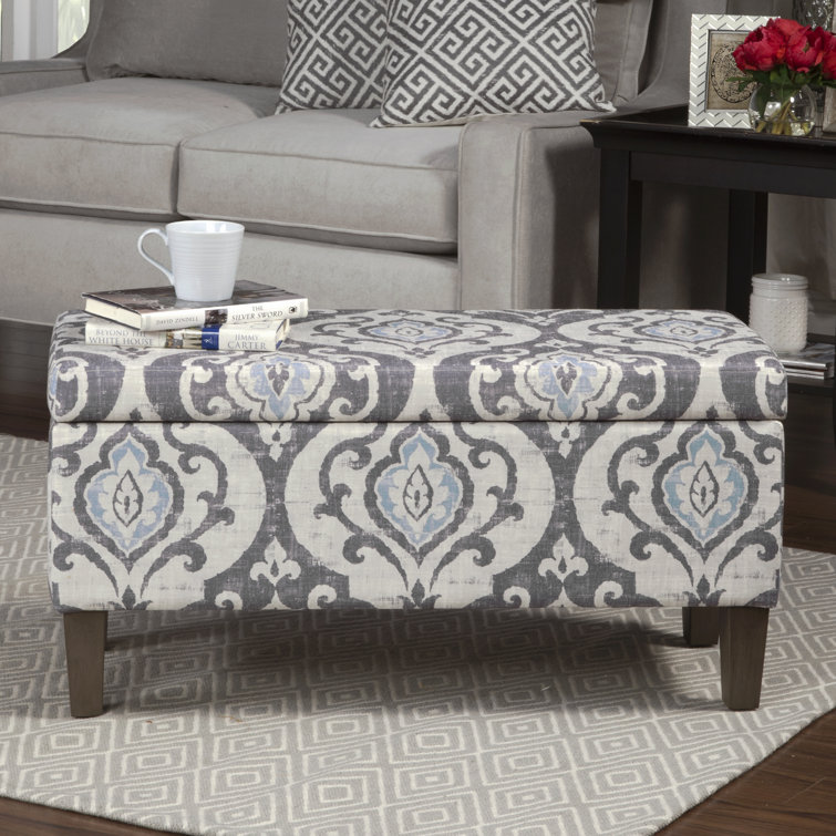 Drake Slate Blue Large Rectangle Storage Bench with Wood Legs