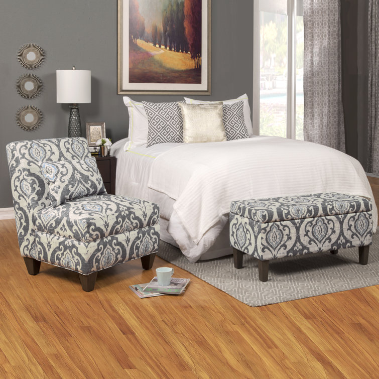Drake Slate Blue Large Rectangle Storage Bench with Wood Legs
