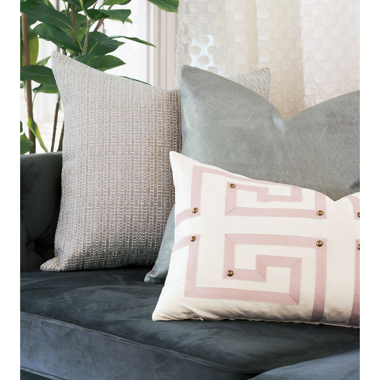 Ivory and Blush Embroidered Rectangular Lumbar Pillow