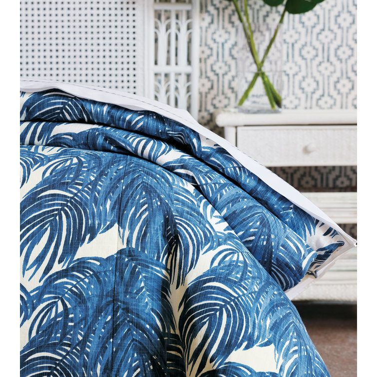 Malia Queen Cotton Coastal Blue Palm Leaf Duvet Cover