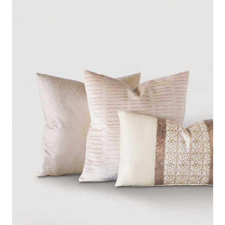 Ivory and Gold Art-Deco Rectangular Polyester Pillow