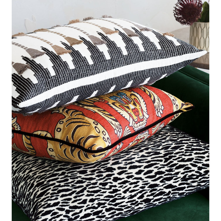 Red Polyester Square Throw Pillow with Tiger Design