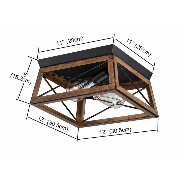 Brown Barnwood 2-Light Caged Flush Mount Ceiling Fixture