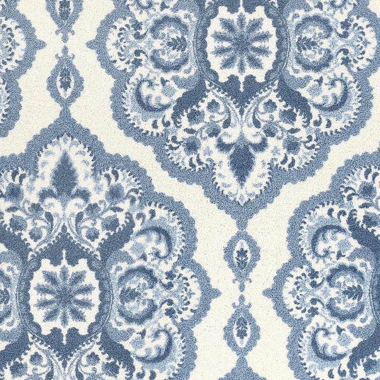 Blue and White Tufted Medallion Runner Rug, 2' x 6'