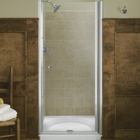 Bright Silver Frameless Pivot Shower Door with Crystal Clear Glass