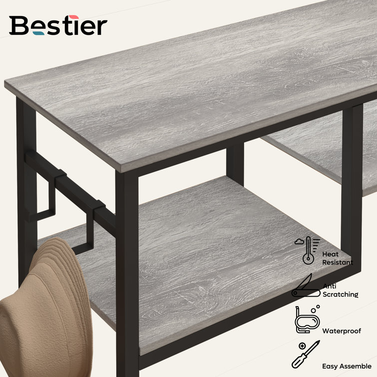 Gray Wood and Metal Console Table with Storage Shelves