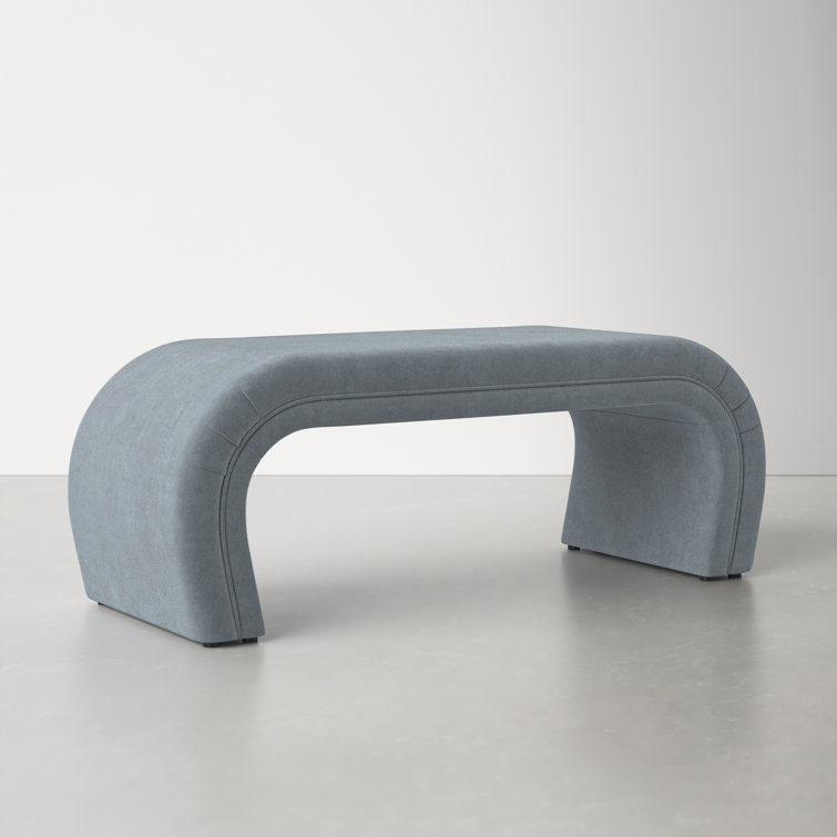 Modern Waterfall 48" Bench in Soft-Hued Gray Velvet