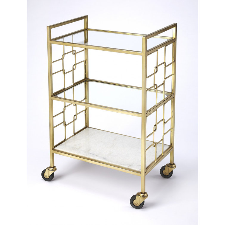 Elegant Arcadia Gold Stainless Steel Rectangular Bar Cart with Storage