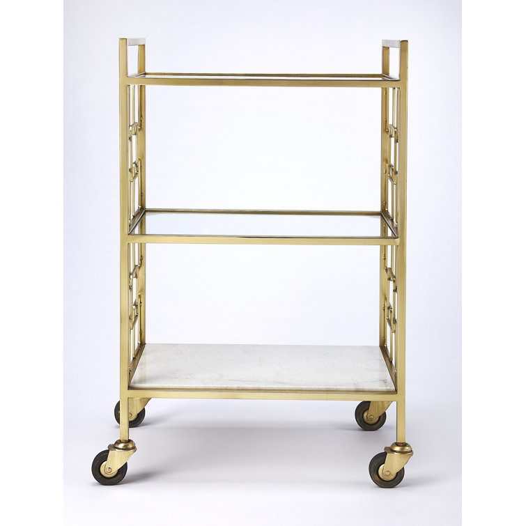 Elegant Arcadia Gold Stainless Steel Rectangular Bar Cart with Storage