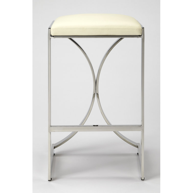 Contemporary Silver Plated Iron and Faux Leather Backless Counter Stool