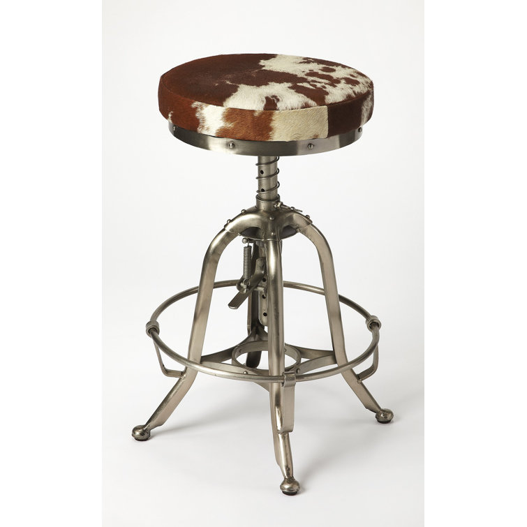 Adjustable White Leather and Metal Swivel Bar Stool