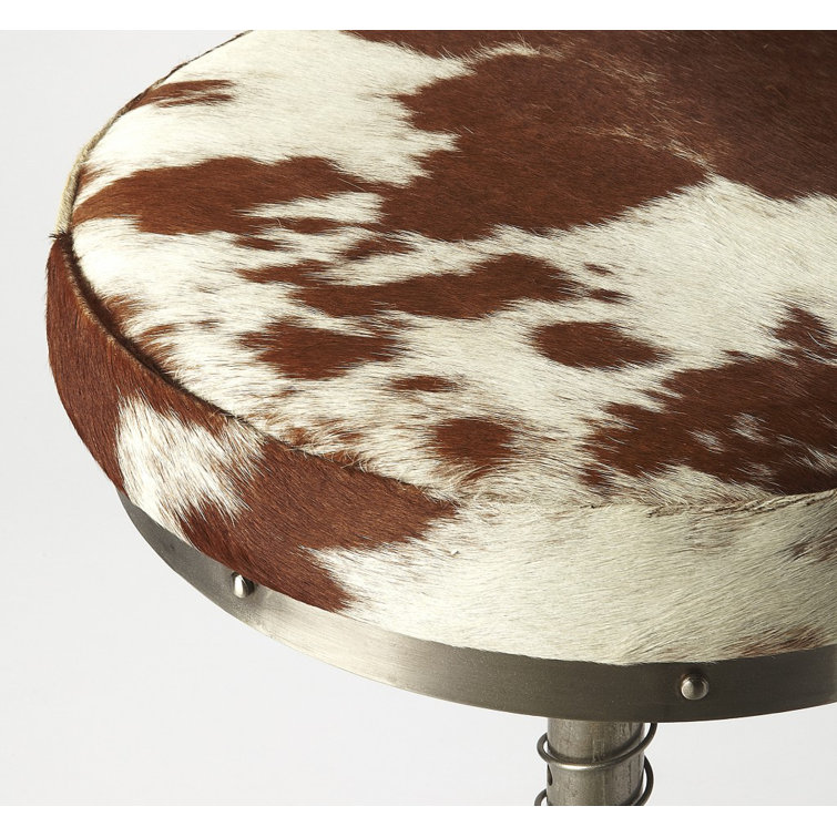 Adjustable White Leather and Metal Swivel Bar Stool