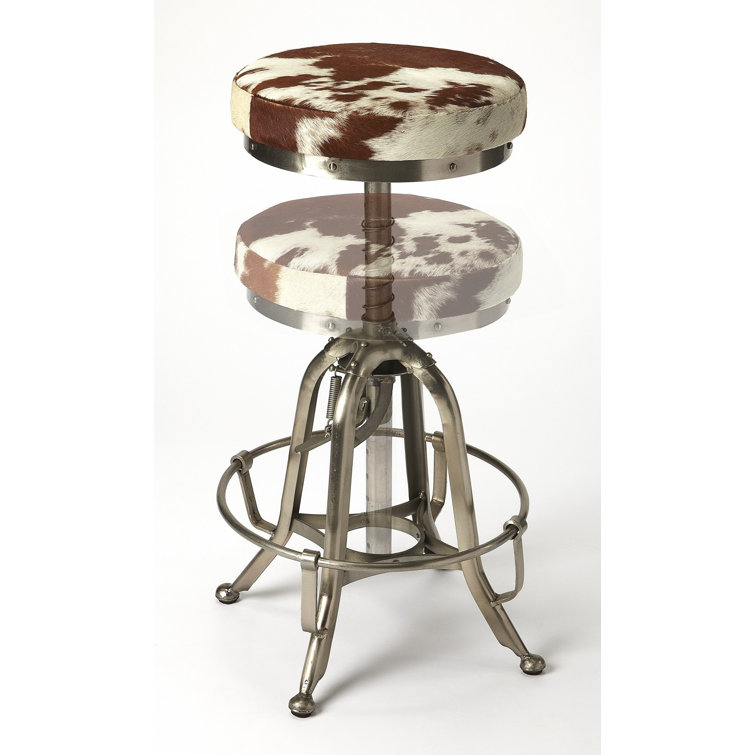 Adjustable White Leather and Metal Swivel Bar Stool