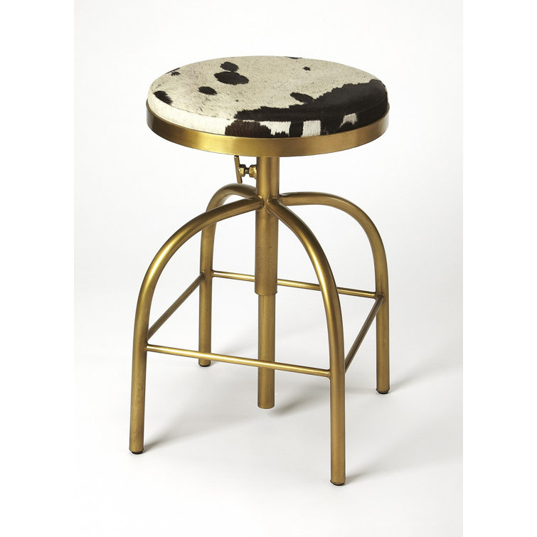 Grogan 26" Black and White Hair-On-Hide Adjustable Metal Counter Stool
