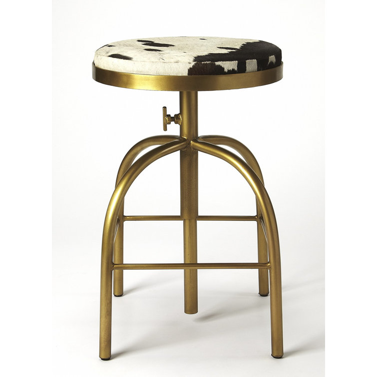 Grogan 26" Black and White Hair-On-Hide Adjustable Metal Counter Stool