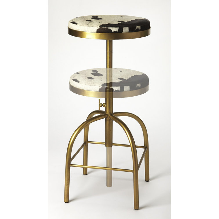Grogan 26" Black and White Hair-On-Hide Adjustable Metal Counter Stool